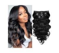 Extension for capelli umani con clip a onda del corpo, 120 g, 8 pezzi, con doppia trama, Remy, colore #1B, nero naturale, 10-26 pollici, testa intera, morbida Wear and Go(16inches)