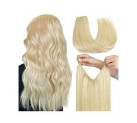 Extension for capelli umani con filo #613 biondo decolorato 16-26 pollici 110 g lisci setosi Remy con filo di pesce - Trasparente Wear and Go(18 inches)