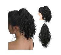 Extension for coda di cavallo, 13" clip in coda di cavallo con artiglio corto ondulato riccio, extension for capelli sintetici naturali for donne per l'uso quotidiano(Jet black)