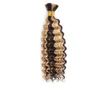 Extension for trecce boho, capelli umani, ondulati, ricci, sfusi, 100 g, senza trama, 2 trecce Facile installazione e rimozione(Brown to Caramel Blonde,18inch)