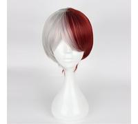 Extension Half Silver Half Red Short Wig Cosplay Wig with Bangs Synthetic Wig Gradient Hero Wig Suitable for Halloween Christmas Party.(Short)