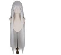 Extension Parrucca Cosplay Parrucca Lunga Lisci Grigio Argento con Frangia Capelli Sintetici Lisci for Festa di Halloween