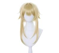 Extension Parrucca for Aether Lumine Cosplay, lunga coda di cavallo liscia e dorata intrecciata, capelli da cosplay for costumi da gioco, festa anime + berretto for donne e uomini