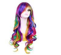 Extension Parrucca lunga da donna, 27'', arcobaleno, colorata, cosplay, parrucca riccia e ondulata, resistente al calore