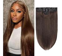 Extension per capelli a clip, capelli lisci umani Remy color cioccolato | 3 Pezzi 9 Clip, Extension Invisibili a Clip con Estremità Spesse per Donne e Ragazze, 120G,18inch