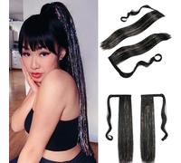 Extension per capelli a coda di cavallo, pezzo di capelli con clip avvolgente colorato in seta ad alta temperatura, liscio con colla magica per la clip nella coda di cavallo.,1b#