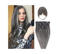 Extension per capelli alla moda 10 con clip di colore grigio sfumato frangia, Remy liscio e setoso spesso, veri umani 14, 18 24 pollici morbidi (140 g 10 pezzi))