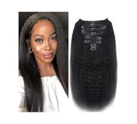 Extension per capelli alla moda Clip dritta crespa nelle estensioni dei capelli for donne nere Capelli umani veri Nero naturale 8 pezzi 120g Yaki a testa piena Morbide(26inches)