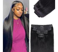 Extension per capelli alla moda Extension for capelli lisci con clip, umani naturali #1b 120g, set completo for la testa, in Morbide(16inches)