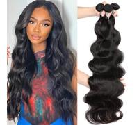 Extension per capelli Body Wave da 22, 20 e 18 pollici, 3 ciocche, capelli umani vergini brasiliani non trattati Remy di grado 8A, colore nero naturale. Capelli veri