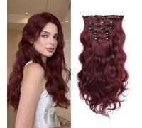 Extension per capelli con clip, 45 cm, 5 pezzi, capelli sintetici ricci resistenti al calore, con clip invisibili, morbide e spesse, per donne e ragazze (141,7 g, bordeaux)