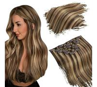 Extension per capelli con clip, capelli umani, capelli veri, colore con mèches, extension per capelli brasiliani a testa intera, 7 pezzi, P 4, 27, 18 pollici, 105 g, 90 g o 105 g