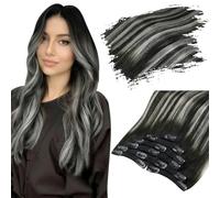 Extension per capelli con clip, capelli umani, capelli veri, colore con mèches, extension per capelli brasiliani a testa intera, 7 pezzi, 1 B argento, 1 B 20 pollici, 105 g, 90 g o 105 g