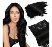 Extension per capelli con clip, capelli umani, capelli veri, colore con mèches, extension per capelli brasiliani a testa intera, 7 pezzi, 1 nero corvino, 14 pollici, 90 g, 90 g o 105 g