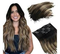 Extension per capelli con clip, capelli umani, capelli veri, colore con mèches, extension per capelli brasiliani a testa intera, 7 pezzi, 1 B 4, 27, 14 pollici, 90 g, 90 g o 105 g