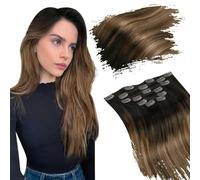 Extension per capelli con clip, capelli umani, capelli veri, colore con mèches, extension per capelli brasiliani a testa intera, 7 pezzi, 2, 6, 12, 16 pollici, 105 g, 90 g o 105 g