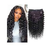 Extension per capelli con clip Deep Wave Clip in Hair Extensions Real Human Hair for Black Women, 8Pcs Double Weft Brazilian Remy Hair Curly Wave Clip in Extensions Natural Black Extension Capelli(24i