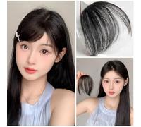 Extension per capelli con frangia, parte destra, capelli umani, invisibile, di ricambio, con frangia (marrone scuro)