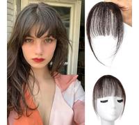 Extension per capelli da donna, 100% capelli umani, frangia ricurva, per uso quotidiano, nero (A-Braun-nero, Wispy Pony)