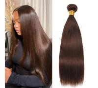 Extension per capelli da donna, lisce, color marrone cioccolato, brasiliane, lunghezza 25-75 cm, capelli umani non trattati, cuciture a macchina, ciocche morbide e lucenti. Capelli veri