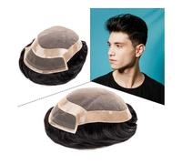 Extension per capelli da uomo, 15,2 cm, sistema di ricambio traspirante in capelli umani, pizzo frontale mono-francese con resistente NPU intorno all'unità dei capelli da uomo (15,2 x 20,3 cm)