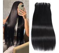 Extension per Capelli Fasci di capelli lisci brasiliani Fasci di estensione dei capelli lisci for capelli umani non trattati al 100% Capelli umani di colore naturale lisci for donne nere Extension per