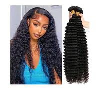 Extension per Capelli Fasci di capelli Remy brasiliani a onda profonda 10A 1/3/4 di colore naturale 100% onda d'acqua ricci estensione dei capelli umani for le donne Extension per Treccine(10 10 10)