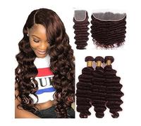 Extension per Capelli Fasci di tessuto for capelli umani a onda del corpo marrone con chiusura # 4 Fasci di tessuto a onde profonde sciolti marroni Fasci di tessuto for capelli Remy con chiusura Exten