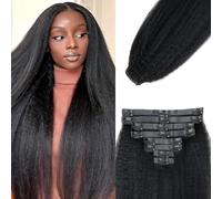 Extension per capelli lisci e crespi senza cuciture, per donne nere, extension di capelli umani vergini brasiliani, 8 pezzi, con 18 clip, invisibili, trama della pelle in PU, 120 g, 30,5 cm, nero