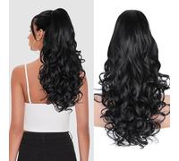 Extension per capelli naturali con clip, extension per capelli naturali sintetici, 60 cm, coda di cavallo, extension morbide per donne e ragazze, colore: nero