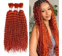 Extension per capelli ricci senza trama, trecce boho, trecce bagnate e ondulate, 350 capelli umani, colore arancione zenzero, ondulati e ondulati.(3bundles,24inch)