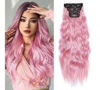 Extension per capelli ricci sintetici con clip, 61 cm, 4 pezzi, ondulato lungo naturale, per capelli mossi, per tutta la testa, colore rosa