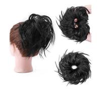 Extension per capelli sintetici a messy capelli scrunchy pantofola per capelli da donna per fascia ciambella avvolgente, coda cavallo ponytail estensione(nero scuro)