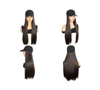 Extension per capelli sintetici da 24" con berretto da baseball fissato, parrucche lunghe dritte, cappello nero, parrucca per parrucca per donne aggiunge volume ai capelli (Brown Black)