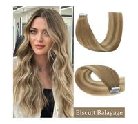 extension per capelli, Trama della pelle di estensioni dei capelli umani 100% capelli umani Remy 20 pezzi Nastro adesivo nelle estensioni dei capelli 12-24 pollici(Biscuit Balayage,22 inch)