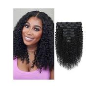 Extension per capelli umani crespi ricci per donne nere, testa completa, brasiliana Remy, 8 pezzi con 20 clip, colore naturale, 45,7 cm (26")