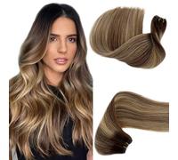 Extension per capelli umani legate a mano, 56 cm, 120 g, da cucire, veri fasci di capelli umani ombré balayage da castano medio a biondo miele, extension di veri capelli umani