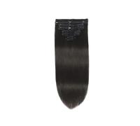 Extension per capelli umani lisci, capelli umani brasiliani, capelli umani con clip, testa piena, senza cuciture, nero naturale per le donne (18 pollici)