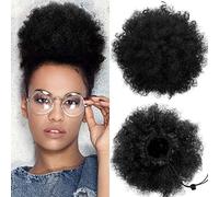 Extension per chignon afro, capelli sintetici corti e ricci, con coulisse, 2 pezzi, colore nero chiaro