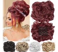 Extension per chignon, capelli corti e ricci, facili da allungare, con clip, per coda di cavallo, chignon, coda di cavallo, castano scuro misto ramato chiaro