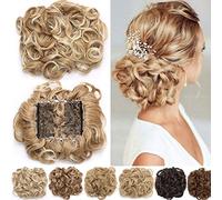 Extension per chignon, capelli corti ondulati e ricci, con coulisse, per coda di cavallo e chignon, da marrone scuro a ramato chiaro