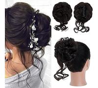Extension per chignon con clip, capelli ondulati, sintetici, per chignon e chignon, biondo scuro e biondo ossigenato