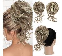 Extension per chignon con clip, capelli ondulati, sintetici, per chignon e chignon, biondo scuro e biondo ossigenato