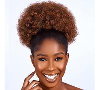 Extension per coda di cavallo afro con coulisse, per donne nere, sintetiche, corte, afro, ricci, extension per chignon, con due clip (nero-1B) (L (confezione da 1), T30#)