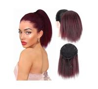 Extension per coda di cavallo dall'aspetto natural Coda di cavallo dritta con coulisse da 10" - Parrucca sintetica for donna Extension per capelli folti e dall'aspetto natural(Wine red)