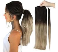 Extension per coda di cavallo dall'aspetto natural Extension coda di cavallo con nodo magico 100% capelli umani Remy Extension per capelli folti e dall'aspetto natural(Black+light golden brown)