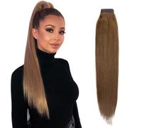 Extension per coda di cavallo dall'aspetto natural Extension coda di cavallo con nodo magico 100% capelli umani Remy Extension per capelli folti e dall'aspetto natural(Brownish yellow)