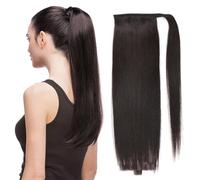 Extension per coda di cavallo dall'aspetto natural Extension coda di cavallo con nodo magico 100% capelli umani Remy Extension per capelli folti e dall'aspetto natural(Black)