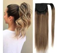 Extension per coda di cavallo dall'aspetto natural Extension coda di cavallo con nodo magico 100% capelli umani Remy Extension per capelli folti e dall'aspetto natural(Light brown)