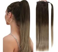 Extension per coda di cavallo dall'aspetto natural Extension coda di cavallo con nodo magico 100% capelli umani Remy Extension per capelli folti e dall'aspetto natural(Light brown+gold)